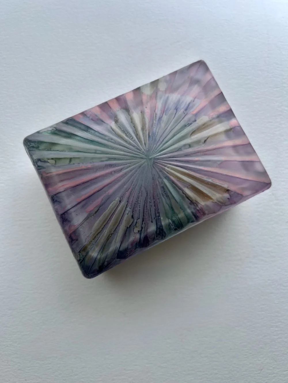 Colorful Sunburst Pattern Ribbed Glass Box, 1970's